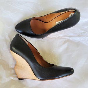 & OTHER STORIES Black Leather Wonky Wedge Pumps Shoes 41